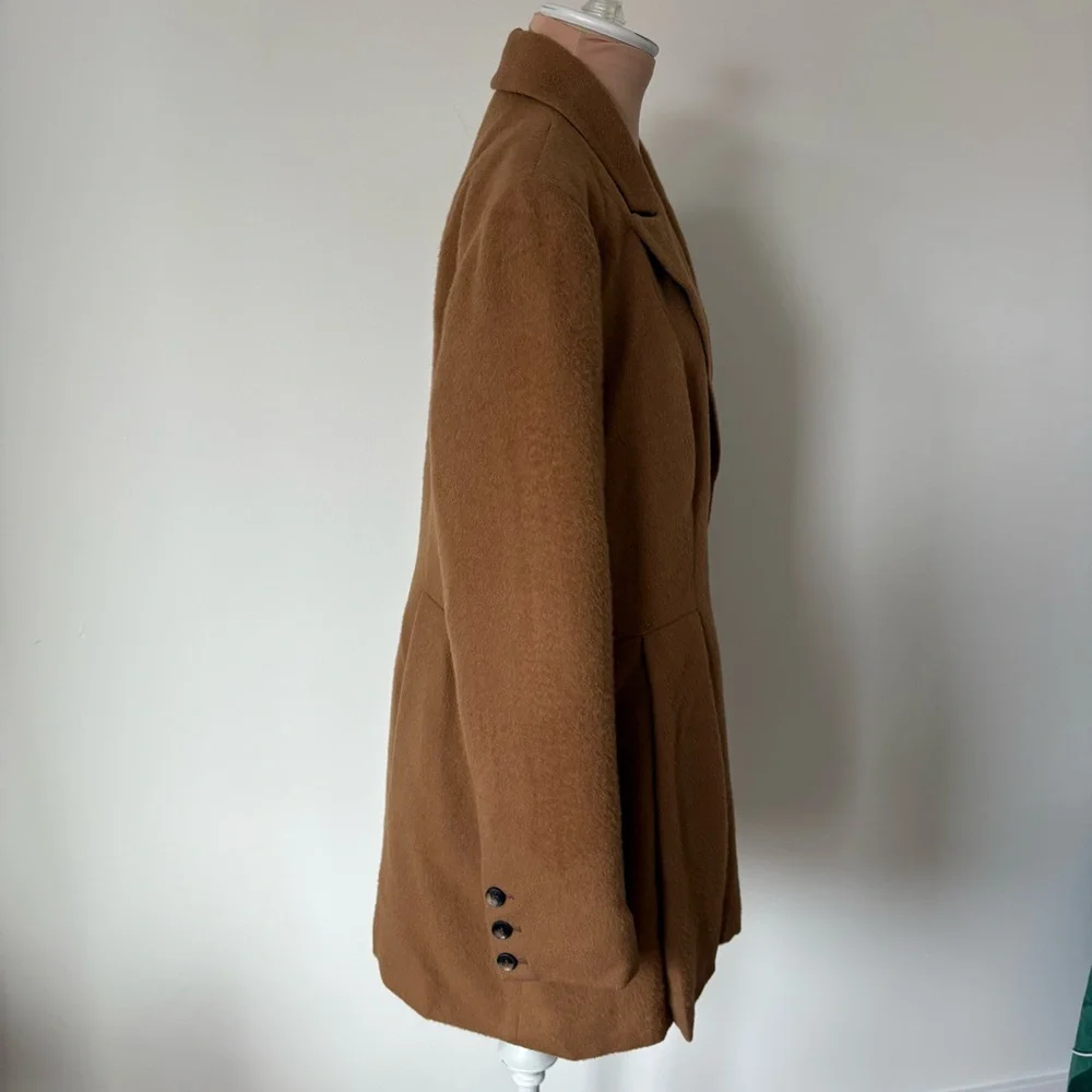 Peruvian Connection Swampscott Baby Alpaca Camel Brown Box Pleated Coat Size 12